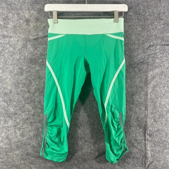 Lululemon Run Pace Crop Leggings 4 Very Green Fresh Teal Mid Rise Capri - Picture 2 of 15